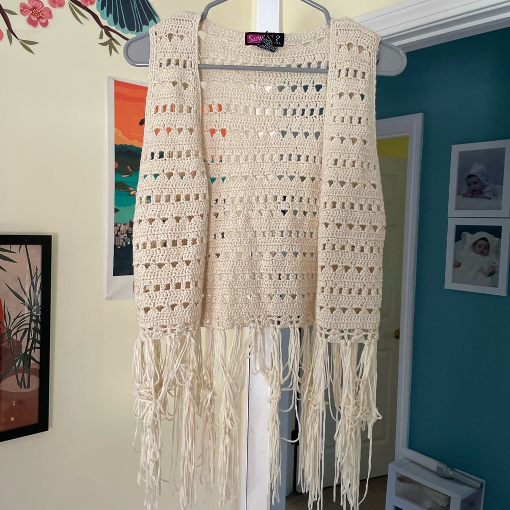 Bohemian/festival ivory cream lace crochet vest